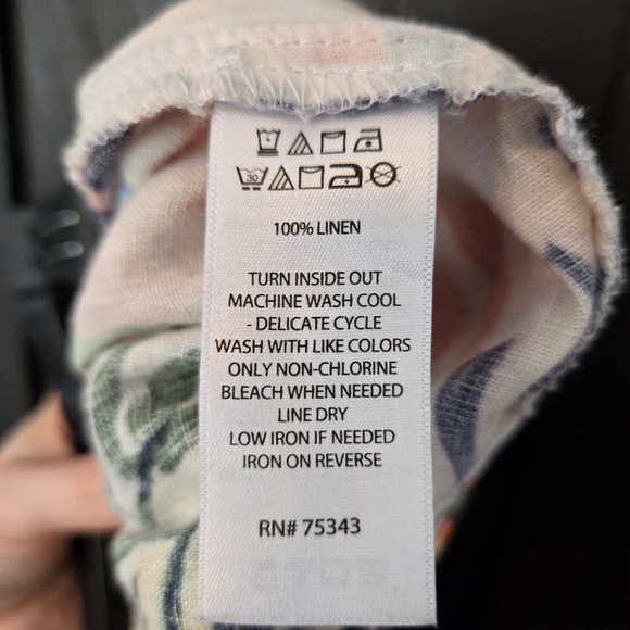 Tropical Leaf Print Wide-Leg Pants 100% Linen Large Resortwear - Picture 4 of 4